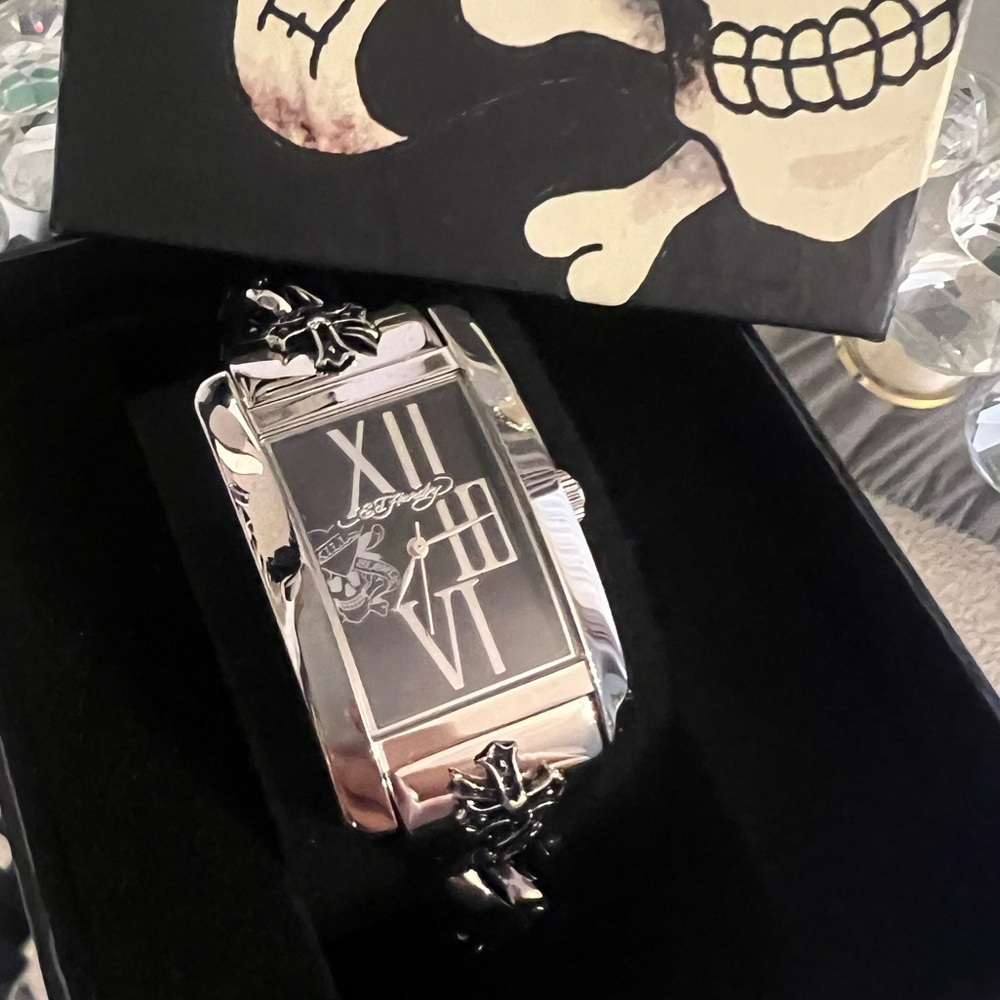 Ed Hardy watch with stainless steel Cuban style links band
